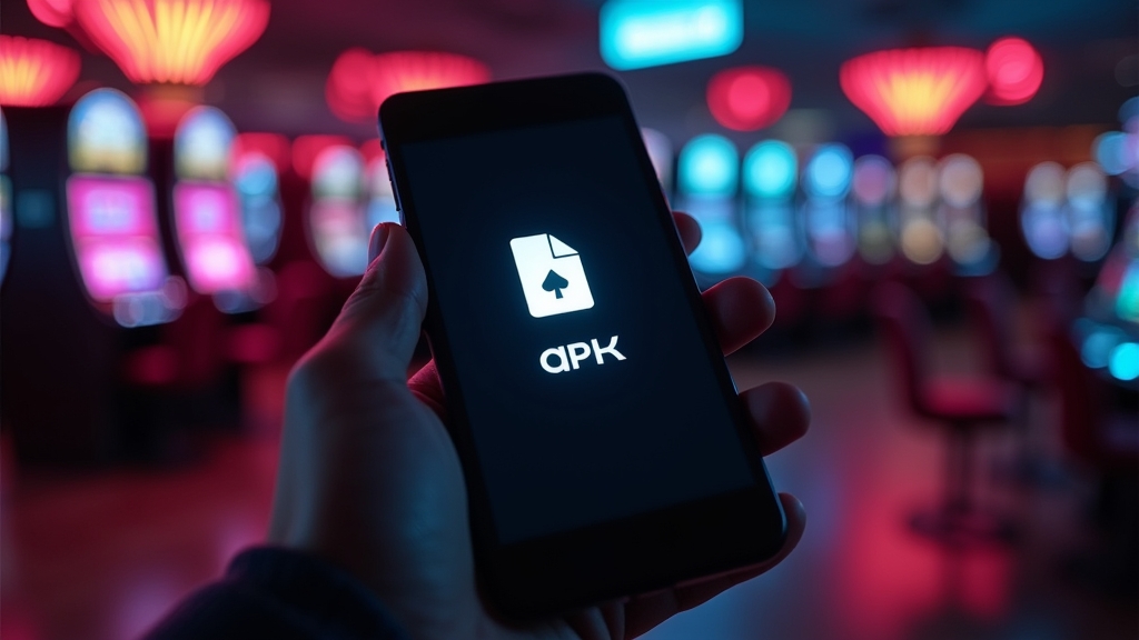 Android phone showing an APK installation prompt in a dark neon casino room