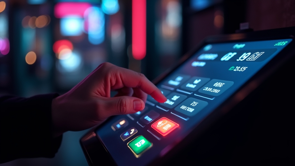 Player entering deposit details on a casino payment screen in a dark lounge